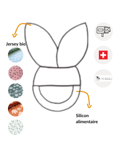 Hochet lapin - anneau de dentition en silicone alimentaire et tissus en jersey bio